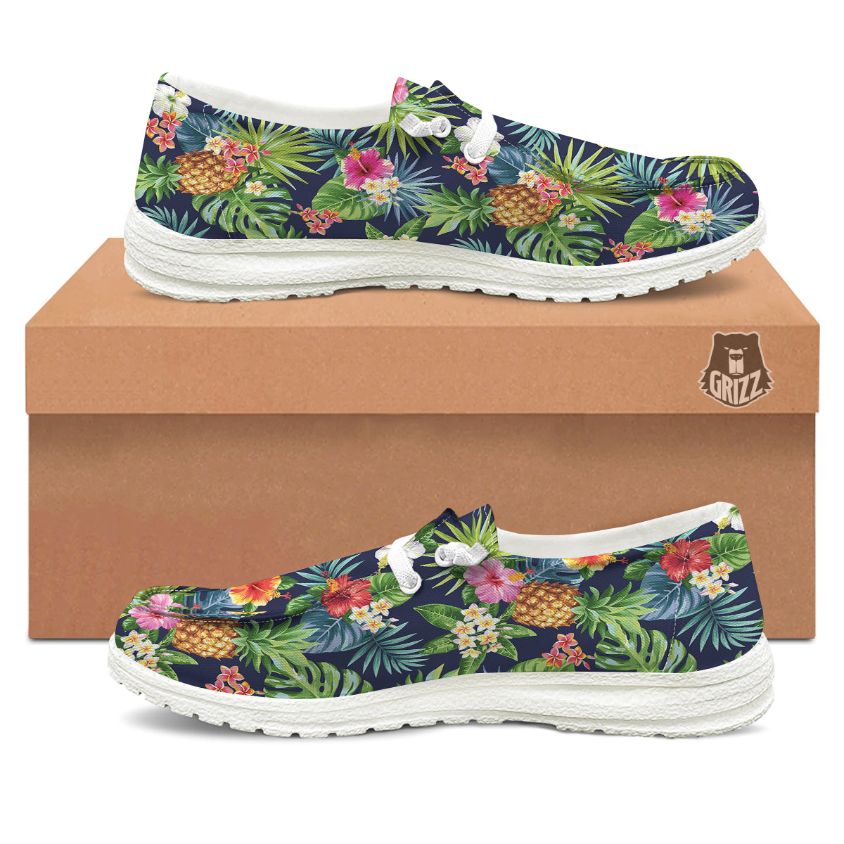 Pineapples Tropical Print Pattern White Loafers-grizzshop