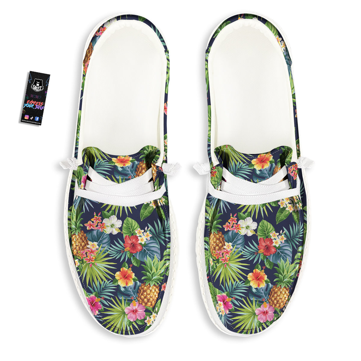 Pineapples Tropical Print Pattern White Loafers-grizzshop