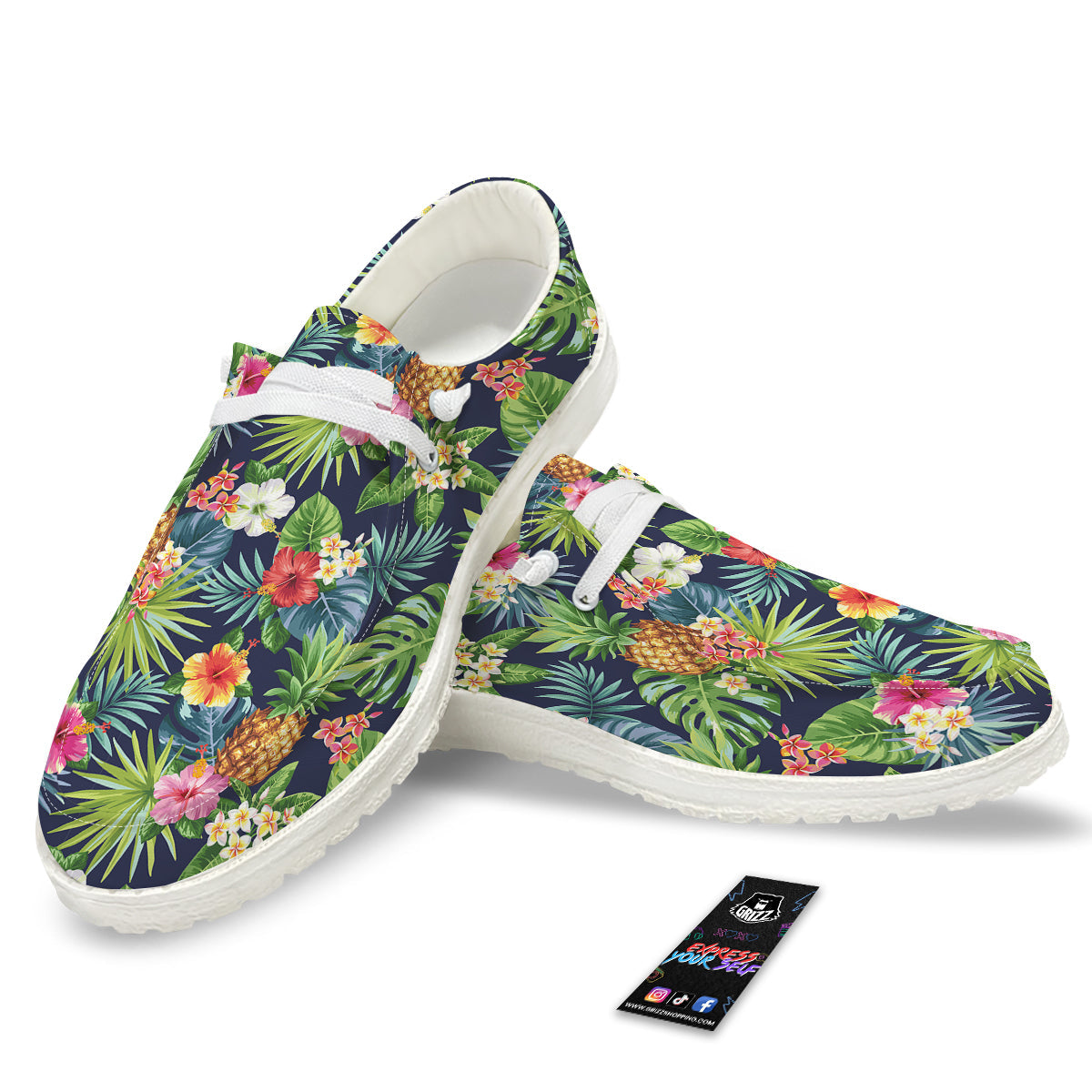 Pineapples Tropical Print Pattern White Loafers-grizzshop