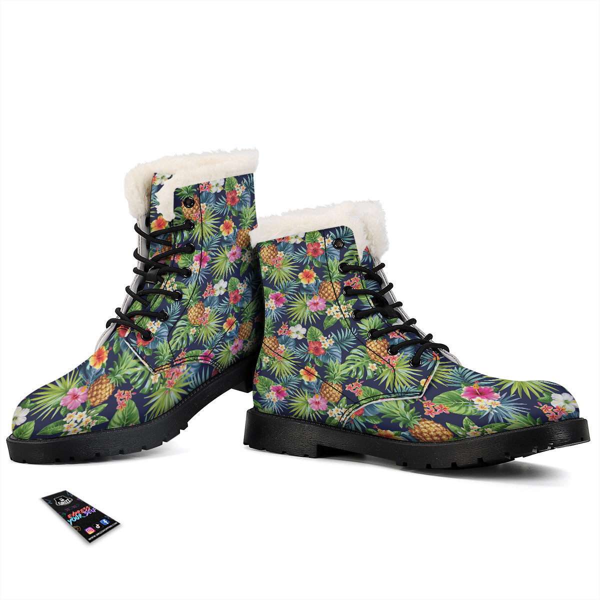 Pineapples Tropical Print Pattern Winter Boots-grizzshop