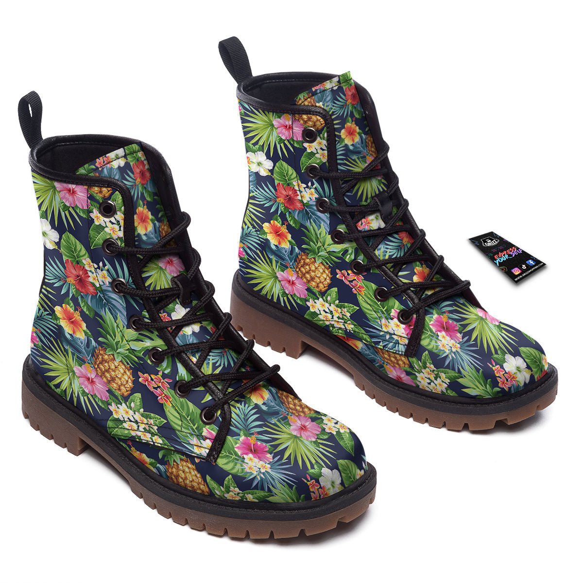 Pineapples Tropical Print Pattern Work Boots-grizzshop