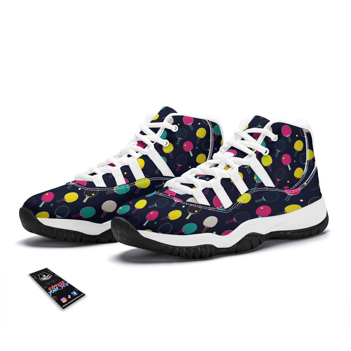 Pingpong Pop Colorful Print Pattern White Bball Shoes-grizzshop
