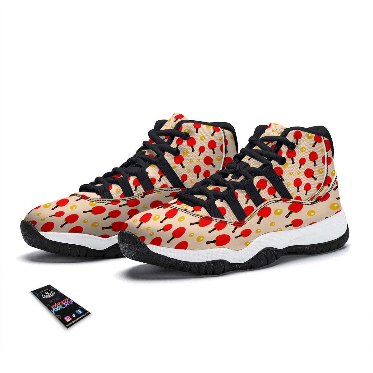 Pingpong Print Pattern Black Bball Shoes-grizzshop