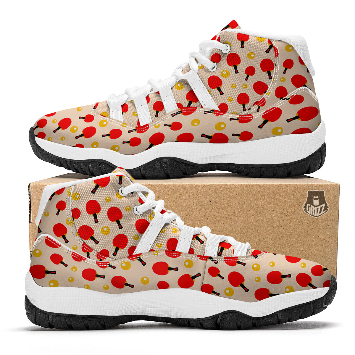 Pingpong Print Pattern White Bball Shoes-grizzshop