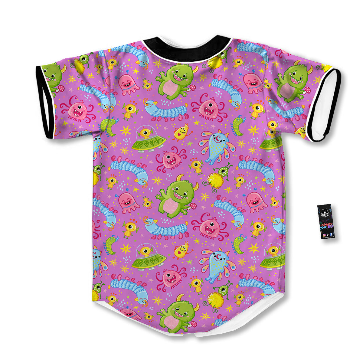 Pink Alien And Cute Monsters Print Pattern Baseball Jersey-grizzshop