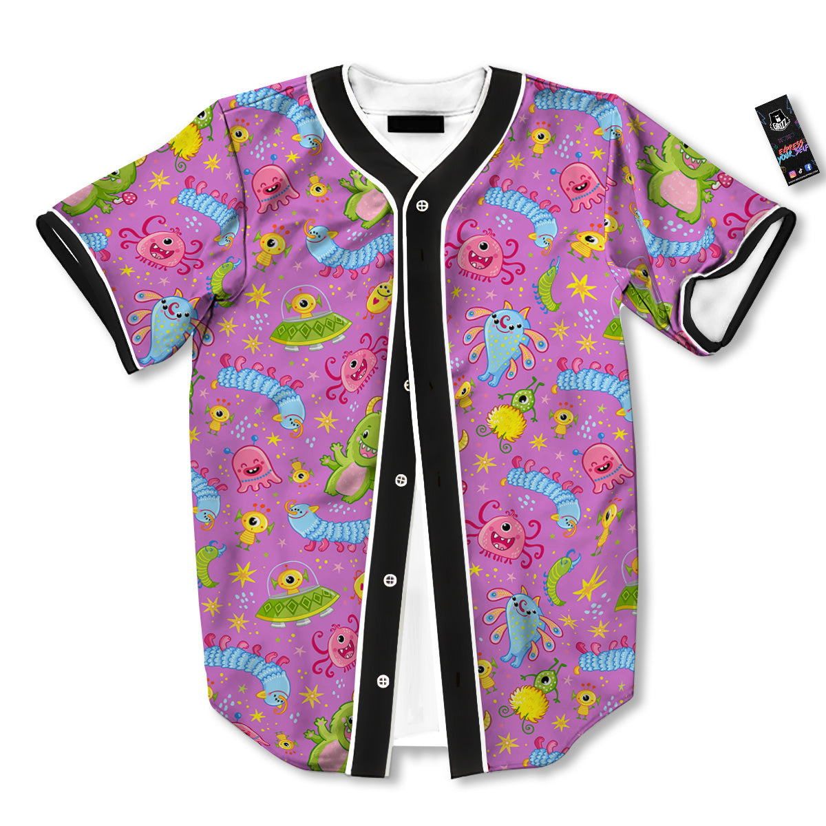 Pink Alien And Cute Monsters Print Pattern Baseball Jersey-grizzshop