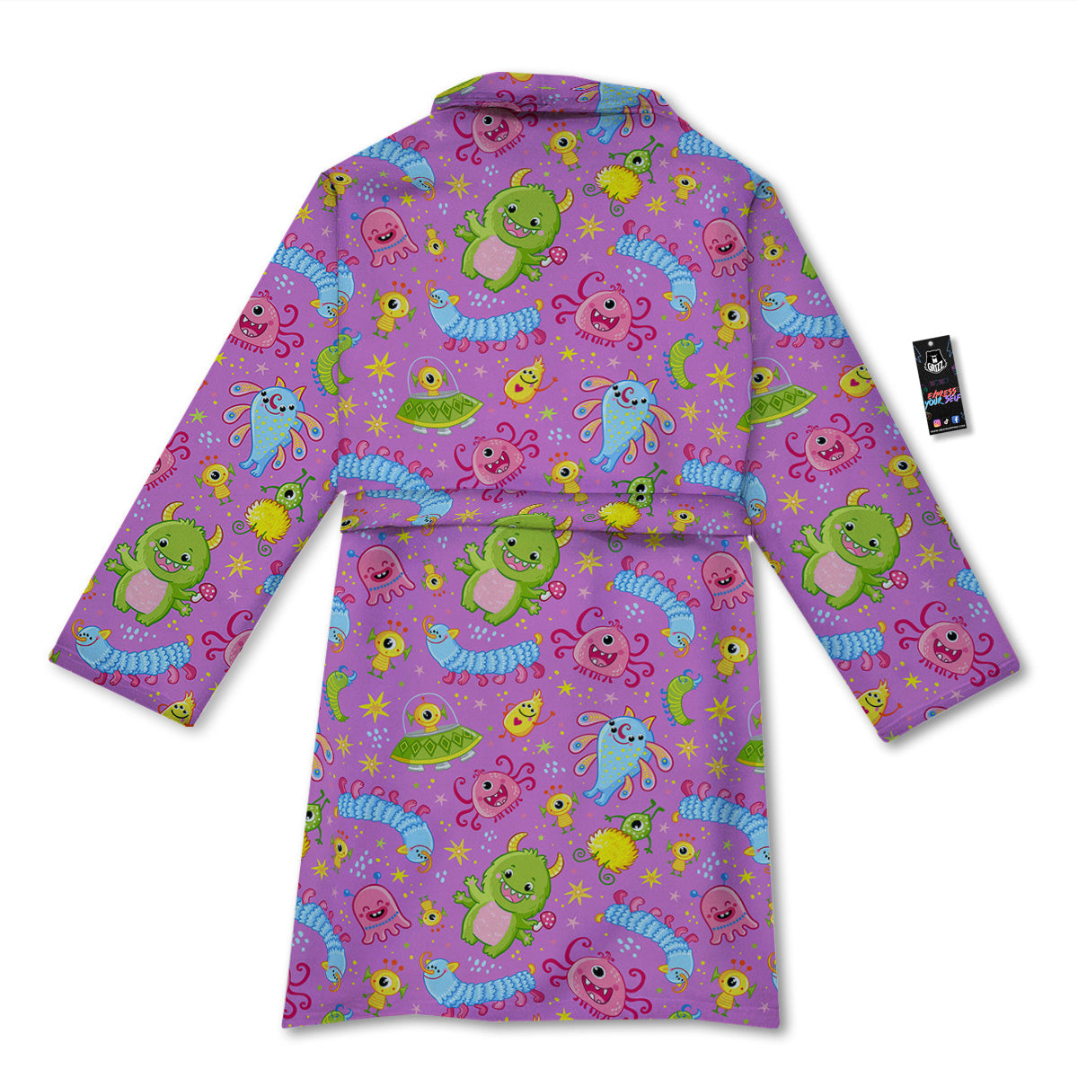 Pink Alien And Cute Monsters Print Pattern Bathrobe-grizzshop