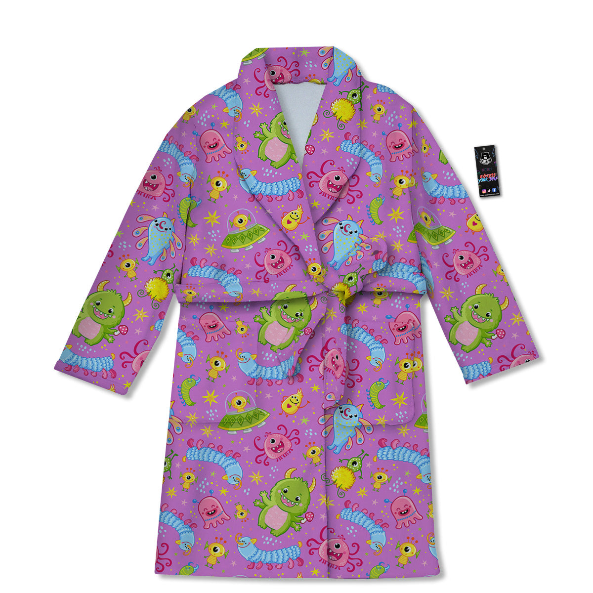 Pink Alien And Cute Monsters Print Pattern Bathrobe-grizzshop
