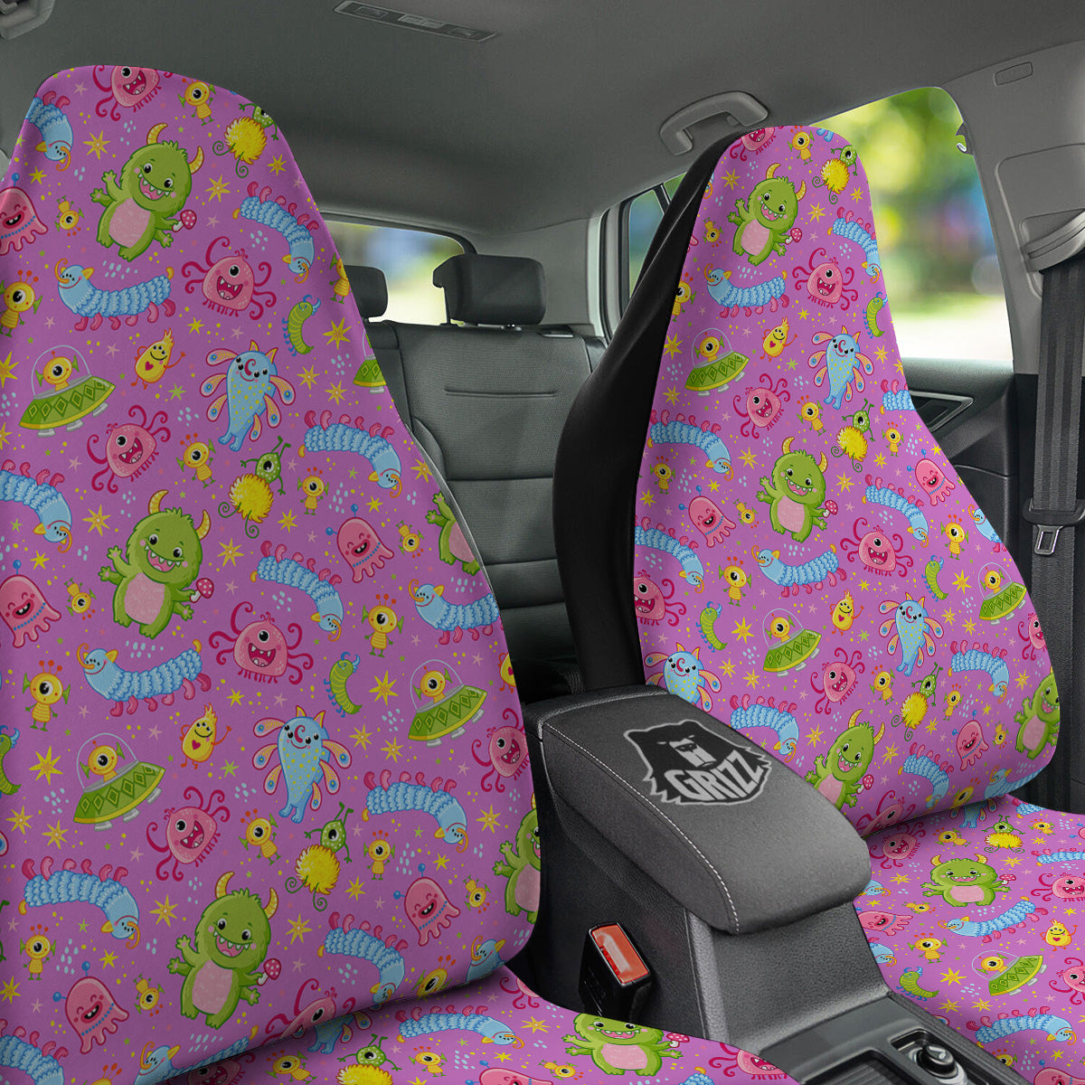 Pink Alien And Cute Monsters Print Pattern Car Seat Covers-grizzshop