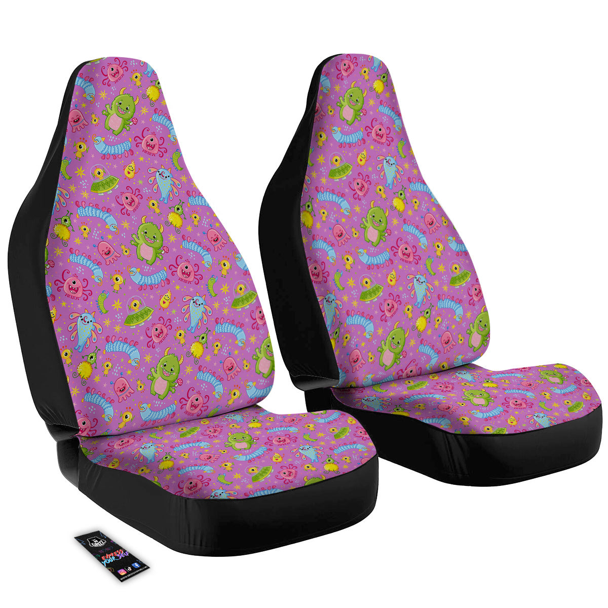 Pink Alien And Cute Monsters Print Pattern Car Seat Covers-grizzshop