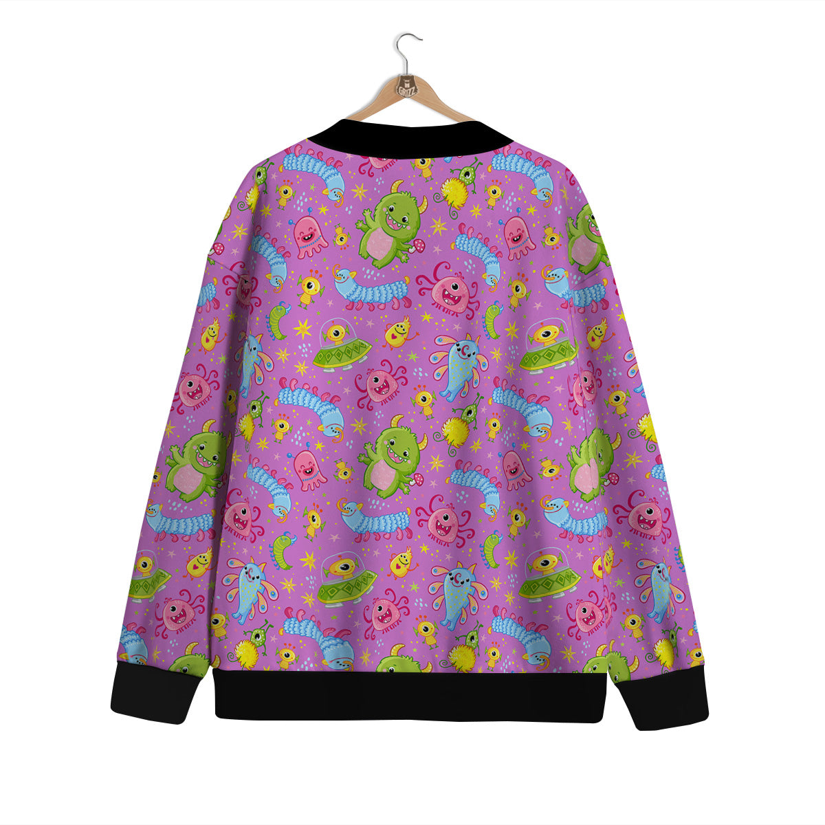 Pink Alien And Cute Monsters Print Pattern Cardigan-grizzshop