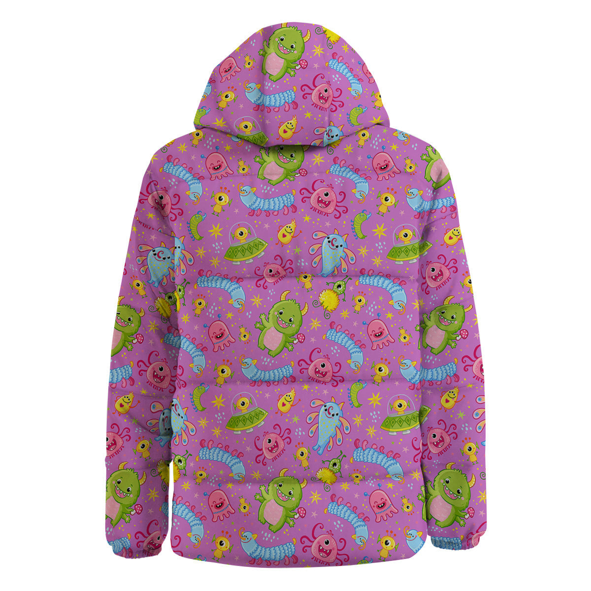 Pink Alien And Cute Monsters Print Pattern Down Jacket-grizzshop