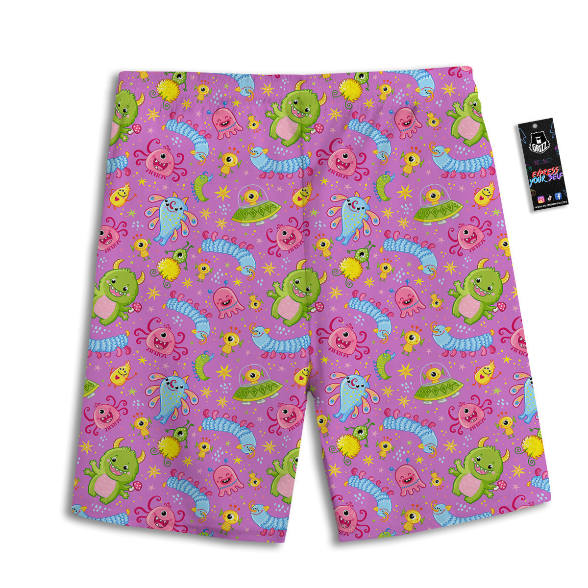 Pink Alien And Cute Monsters Print Pattern Men's Athletic Shorts