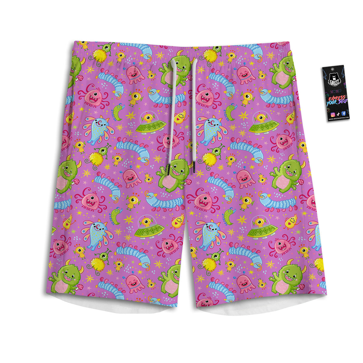Pink Alien And Cute Monsters Print Pattern Men's Athletic Shorts