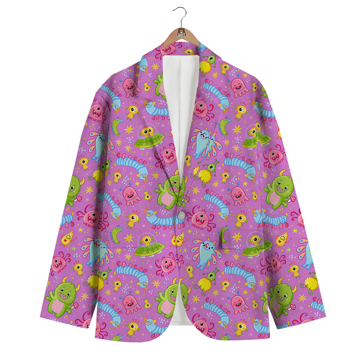 Pink Alien And Cute Monsters Print Pattern Men's Blazer-grizzshop