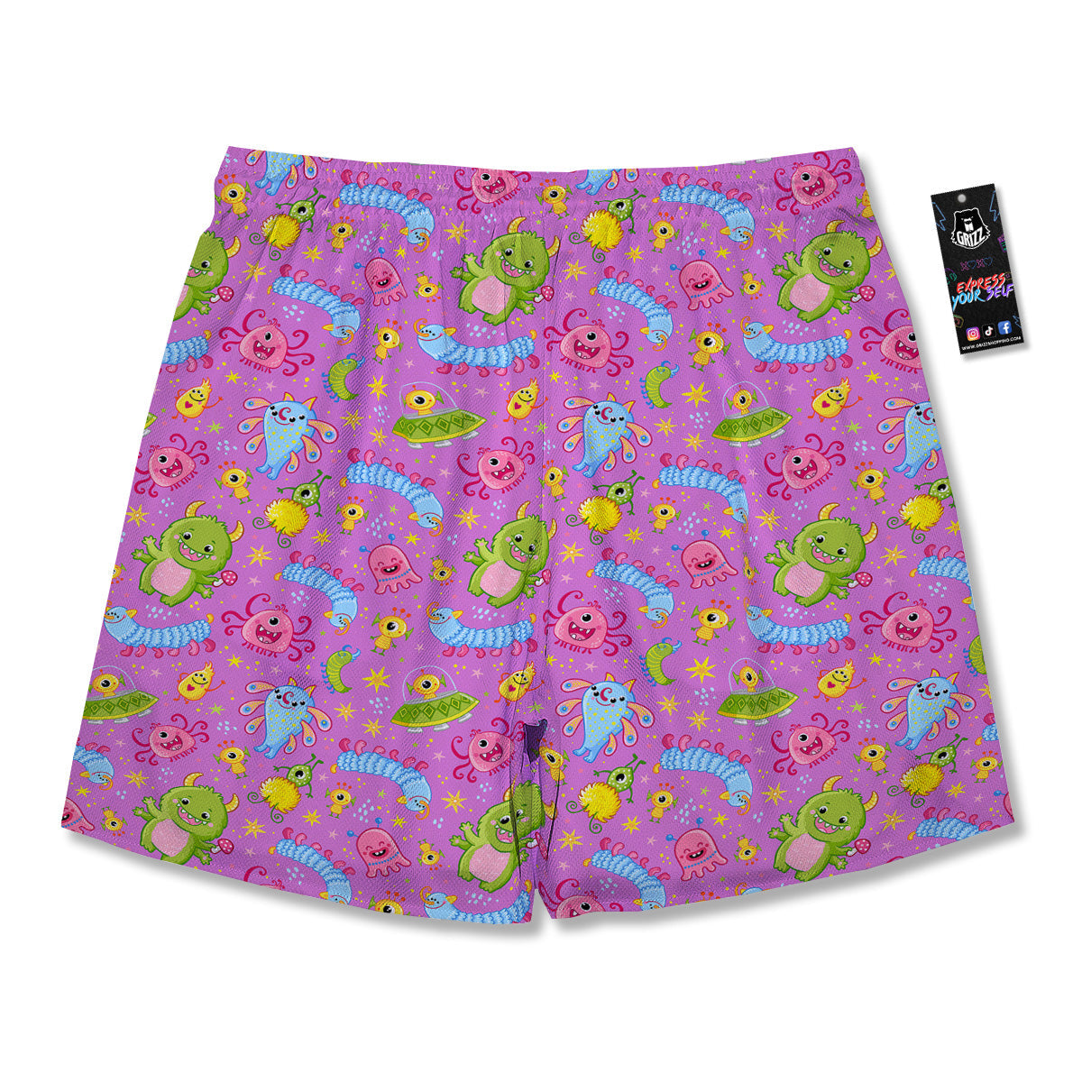 Pink Alien And Cute Monsters Print Pattern Men's Running Shorts-grizzshop