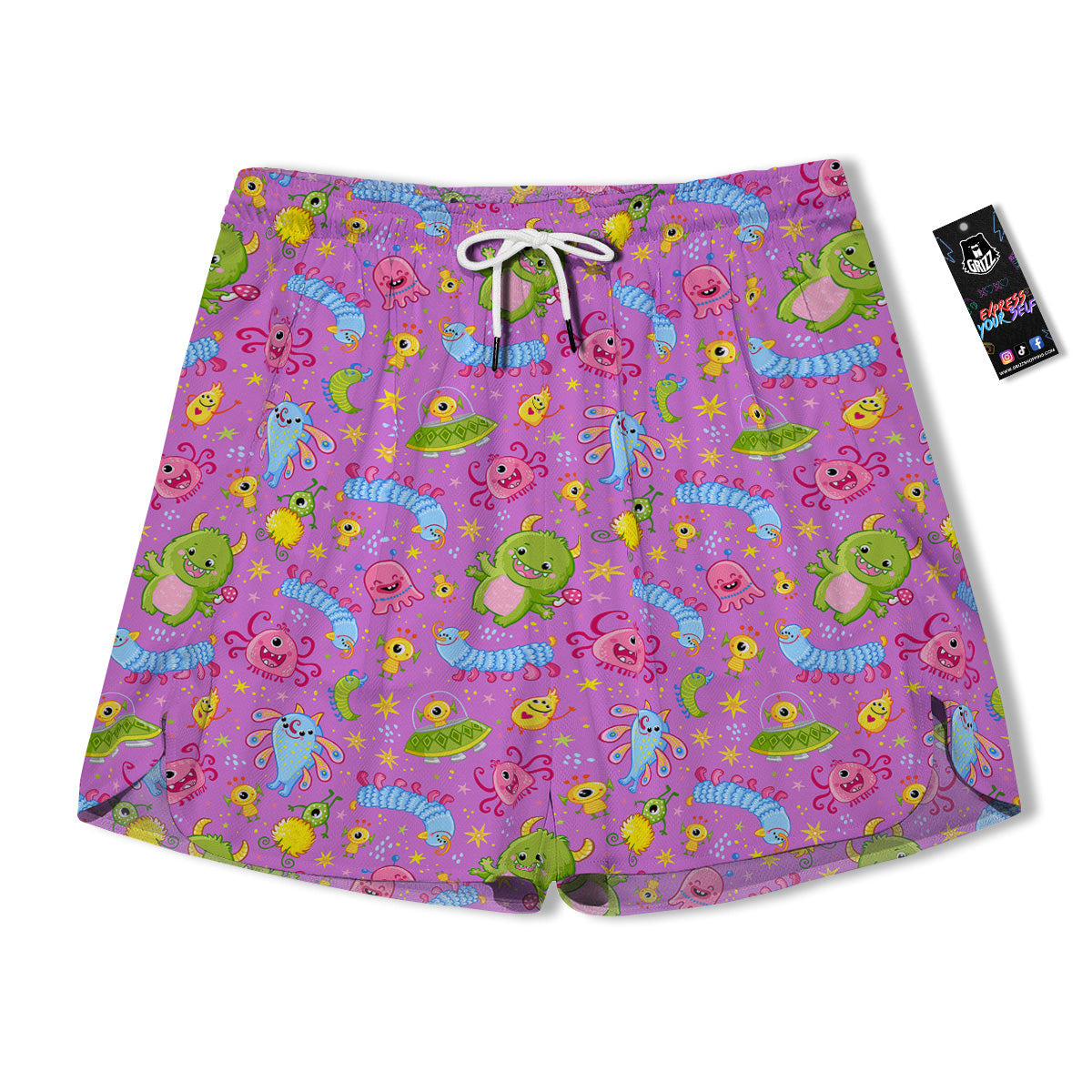 Pink Alien And Cute Monsters Print Pattern Men's Running Shorts-grizzshop