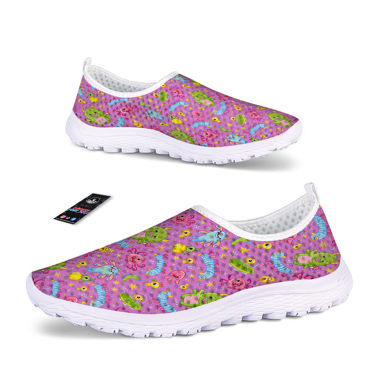 Pink Alien And Cute Monsters Print Pattern Nurse Shoes-grizzshop