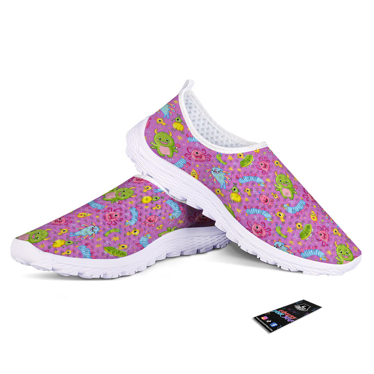 Pink Alien And Cute Monsters Print Pattern Nurse Shoes-grizzshop