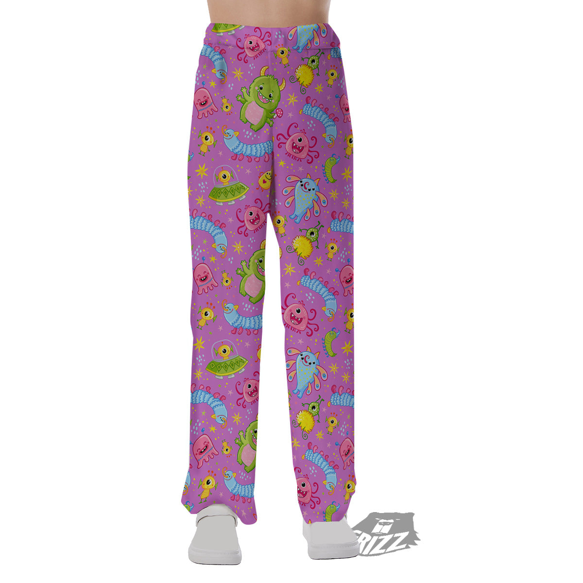 Pink Alien And Cute Monsters Print Pattern Pajama Pants-grizzshop
