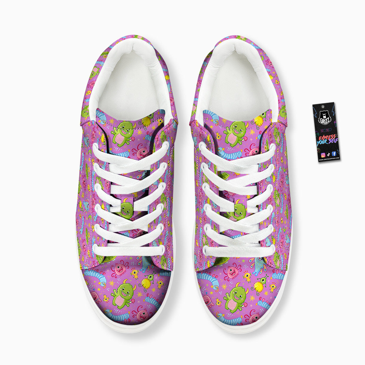Pink Alien And Cute Monsters Print Pattern Platform Shoes-grizzshop