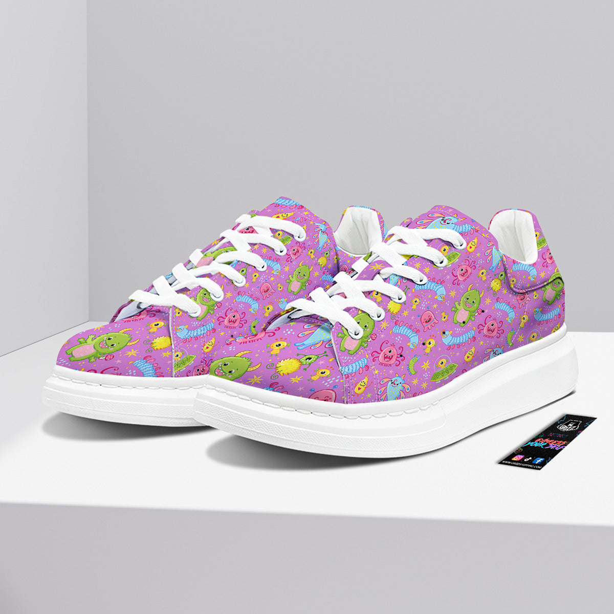 Pink Alien And Cute Monsters Print Pattern Platform Shoes-grizzshop