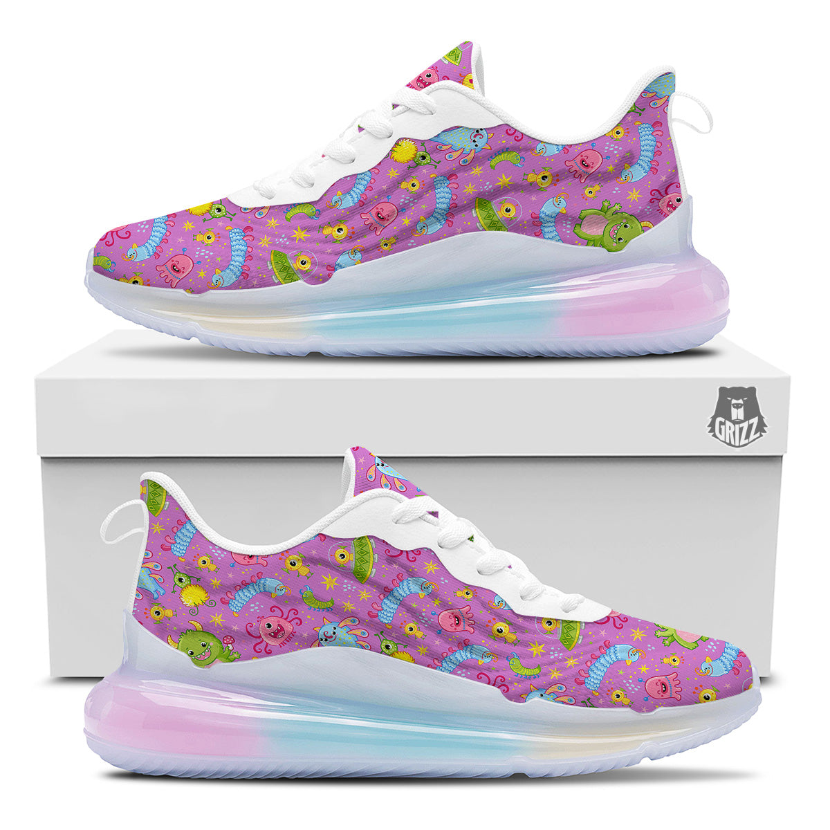 Pink Alien And Cute Monsters Print Pattern Running Sneakers-grizzshop