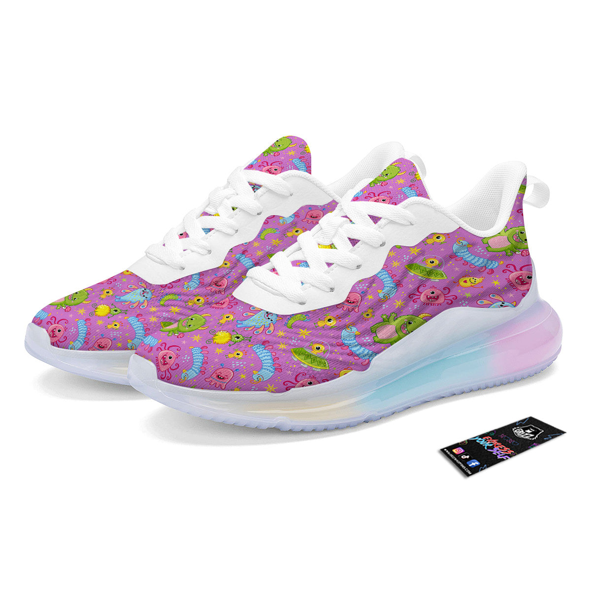 Pink Alien And Cute Monsters Print Pattern Running Sneakers-grizzshop
