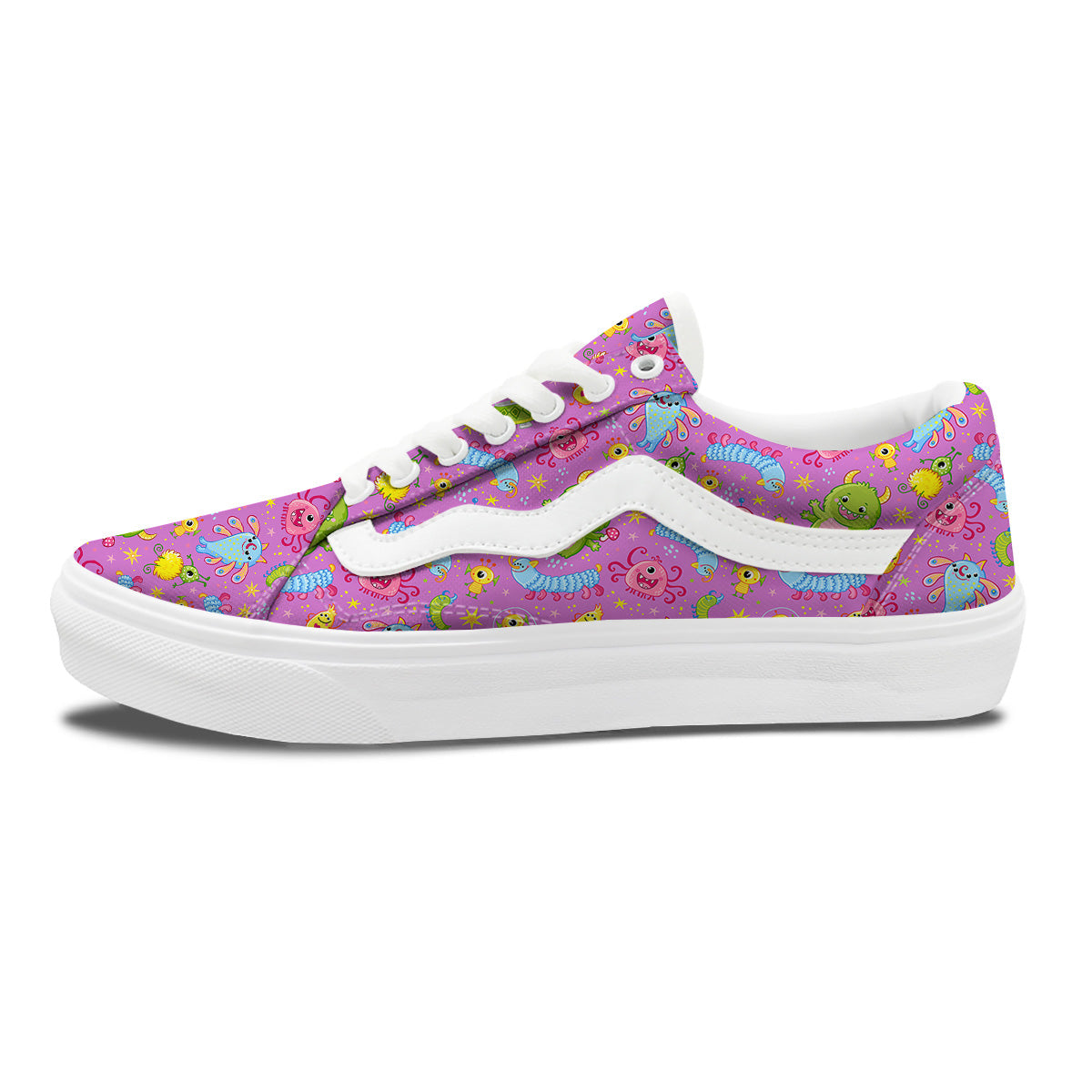 Pink Alien And Cute Monsters Print Pattern Skate Shoes-grizzshop