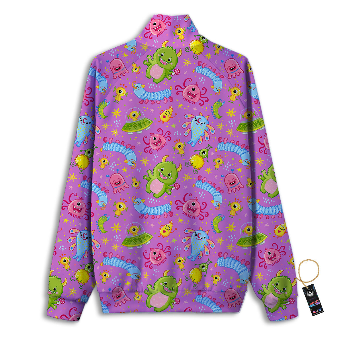 Pink Alien And Cute Monsters Print Pattern Track Jacket-grizzshop