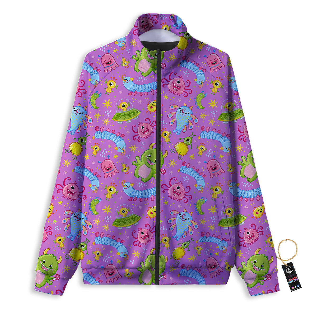 Pink Alien And Cute Monsters Print Pattern Track Jacket-grizzshop