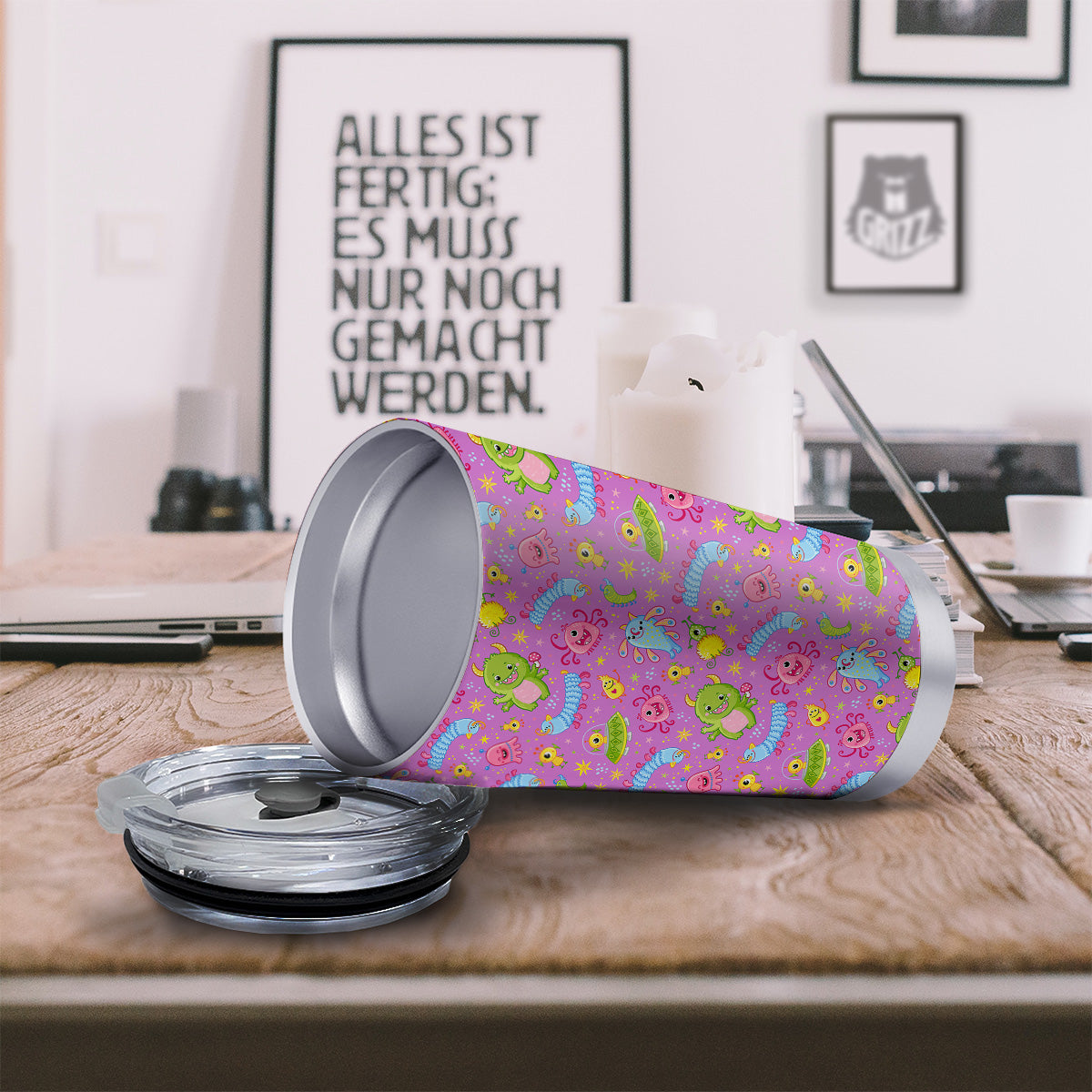 Pink Alien And Cute Monsters Print Pattern Tumbler-grizzshop