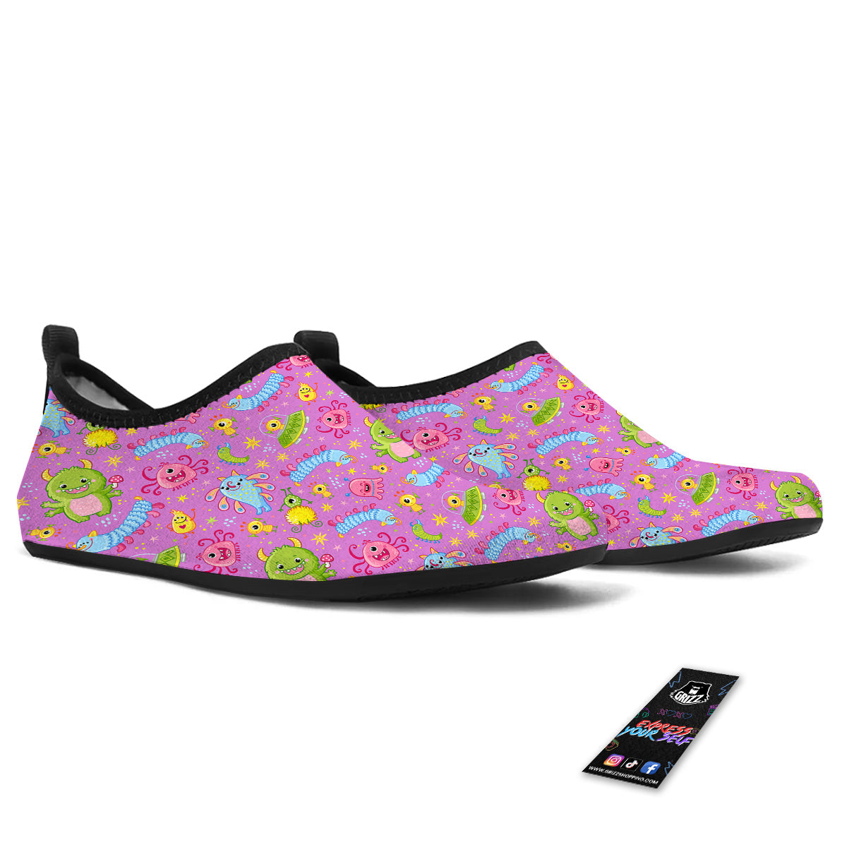 Pink Alien And Cute Monsters Print Pattern Water Shoes-grizzshop