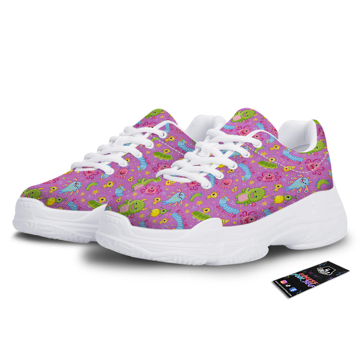 Pink Alien And Cute Monsters Print Pattern White Chunky Shoes-grizzshop