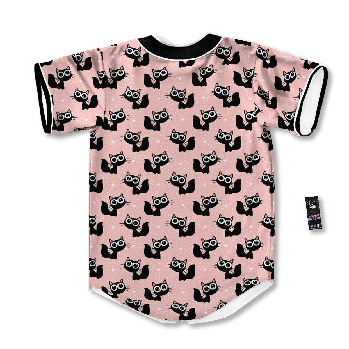 Pink And Black Cat Print Pattern Baseball Jersey-grizzshop