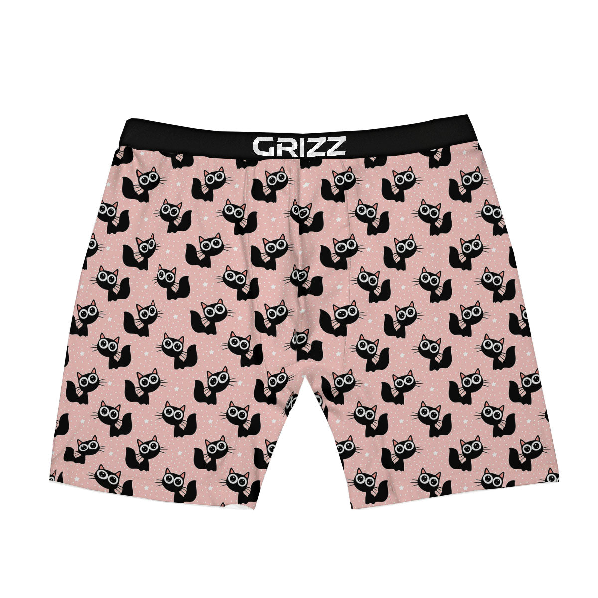 Pink And Black Cat Print Pattern Boxer Briefs-grizzshop