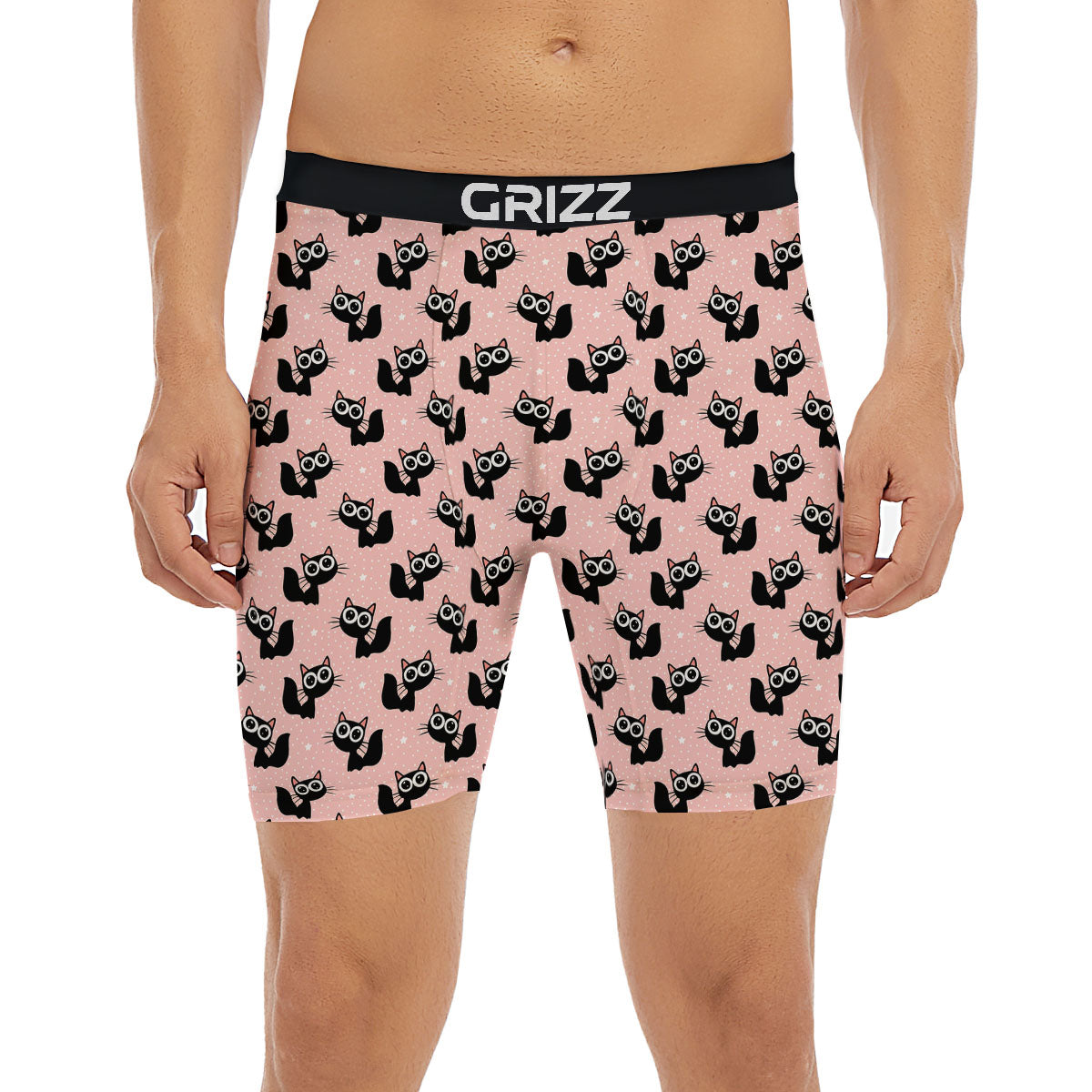 Pink And Black Cat Print Pattern Boxer Briefs-grizzshop