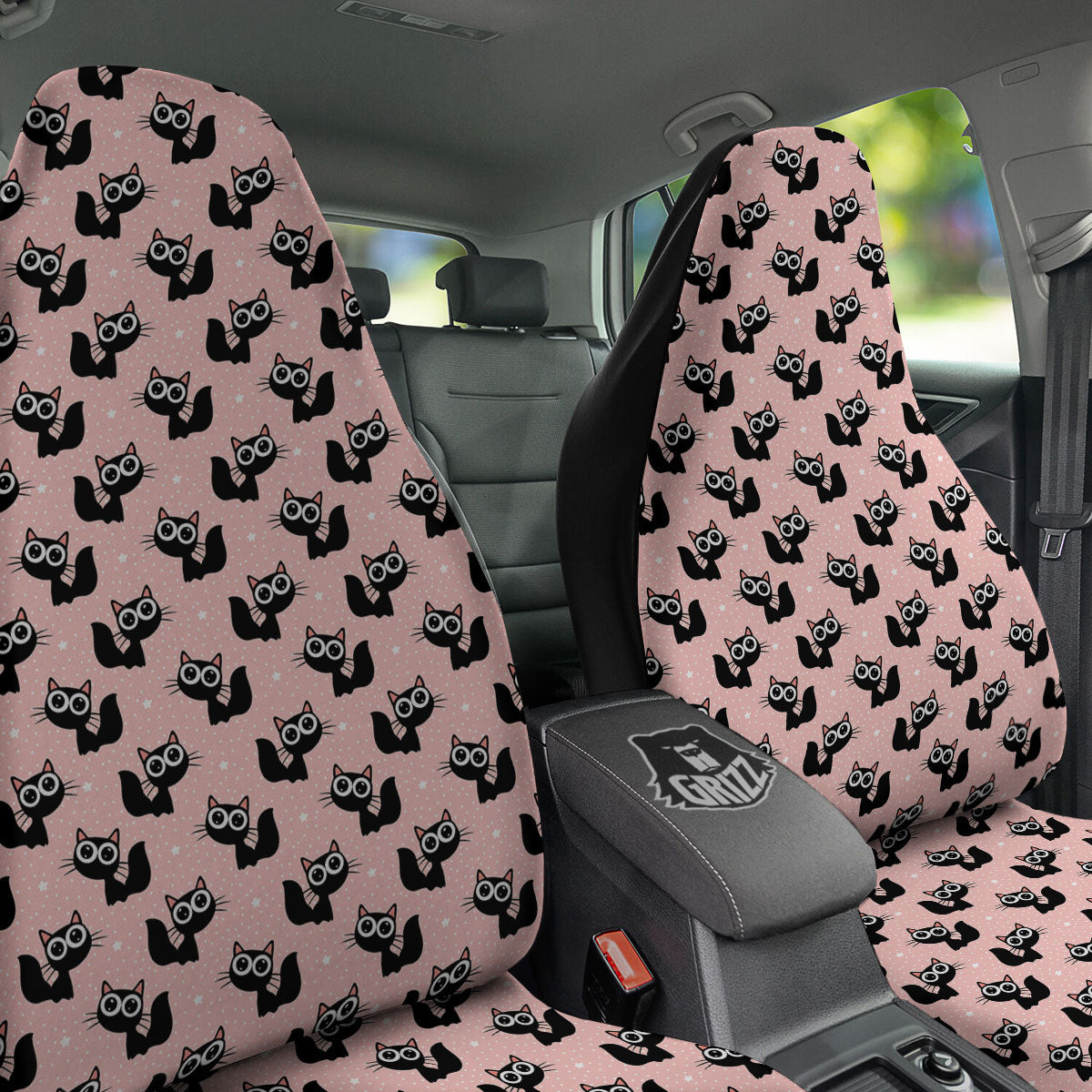 Pink And Black Cat Print Pattern Car Seat Covers-grizzshop