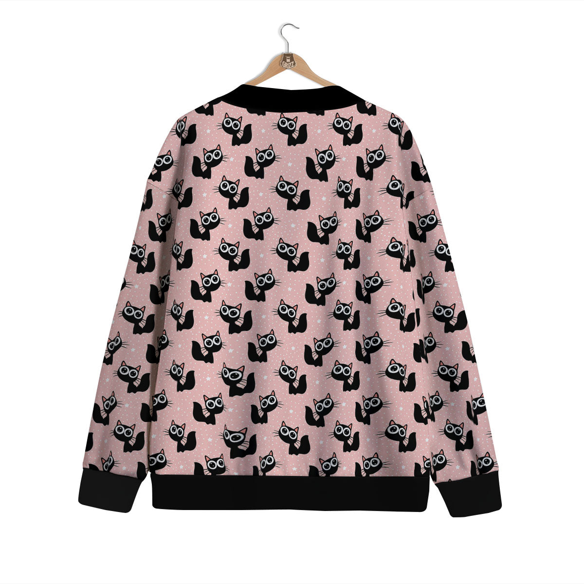 Pink And Black Cat Print Pattern Cardigan-grizzshop