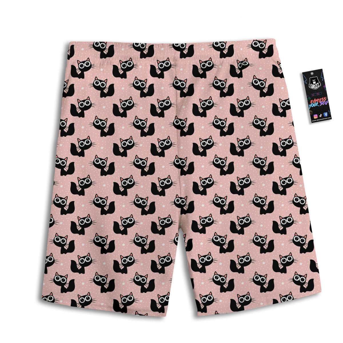 Pink And Black Cat Print Pattern Men's Athletic Shorts