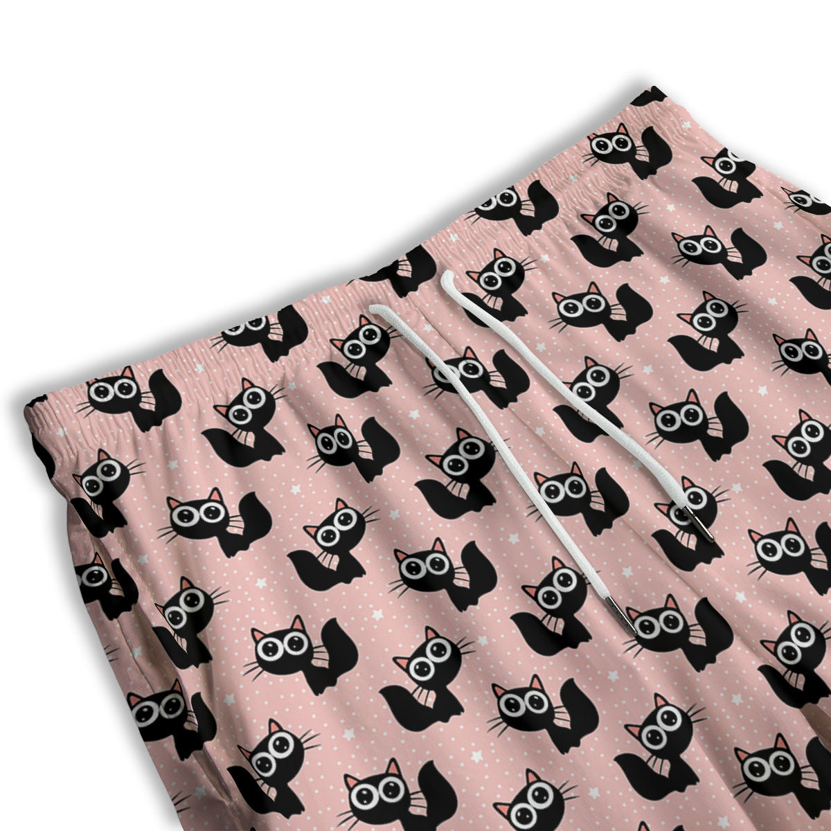 Pink And Black Cat Print Pattern Men's Athletic Shorts
