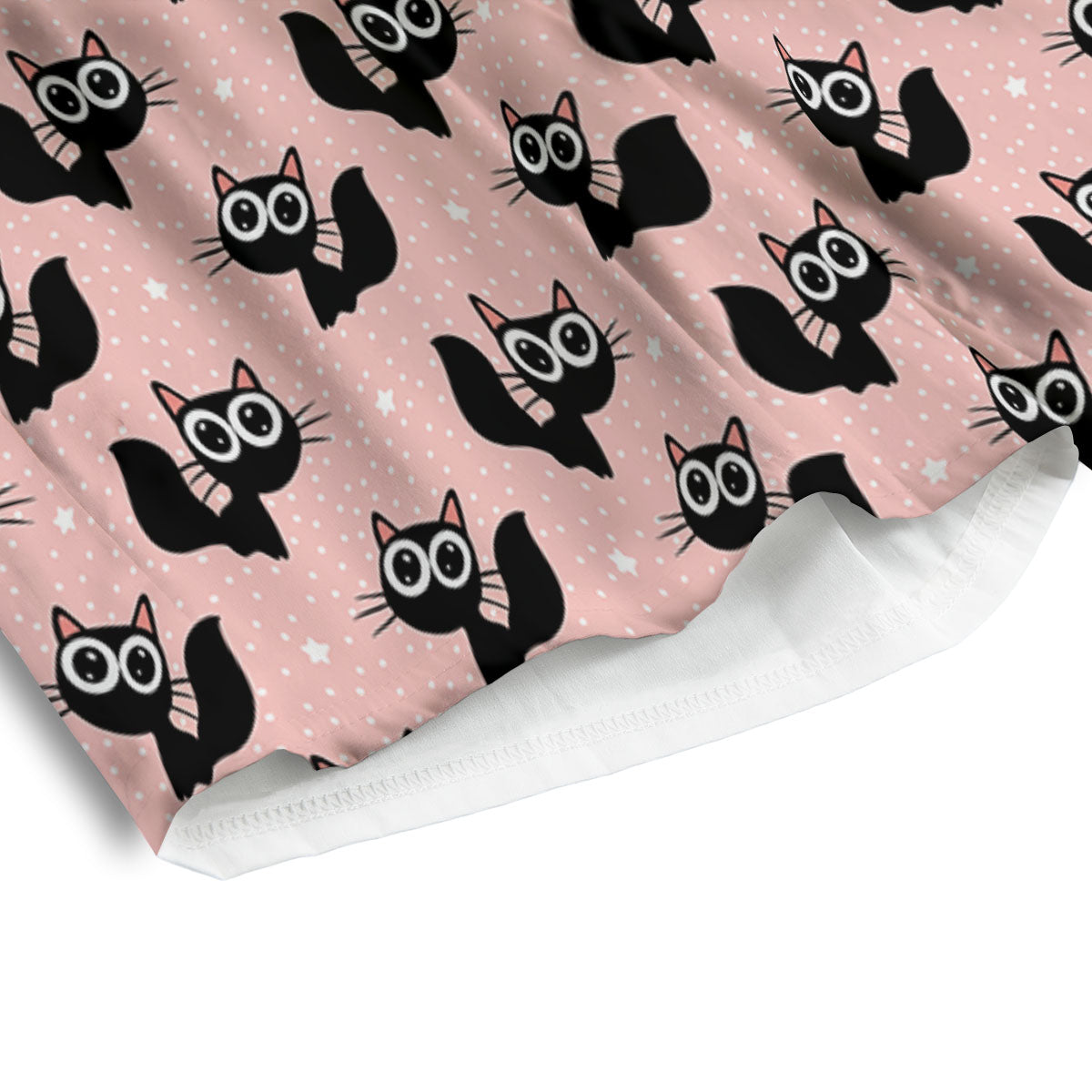 Pink And Black Cat Print Pattern Men's Athletic Shorts
