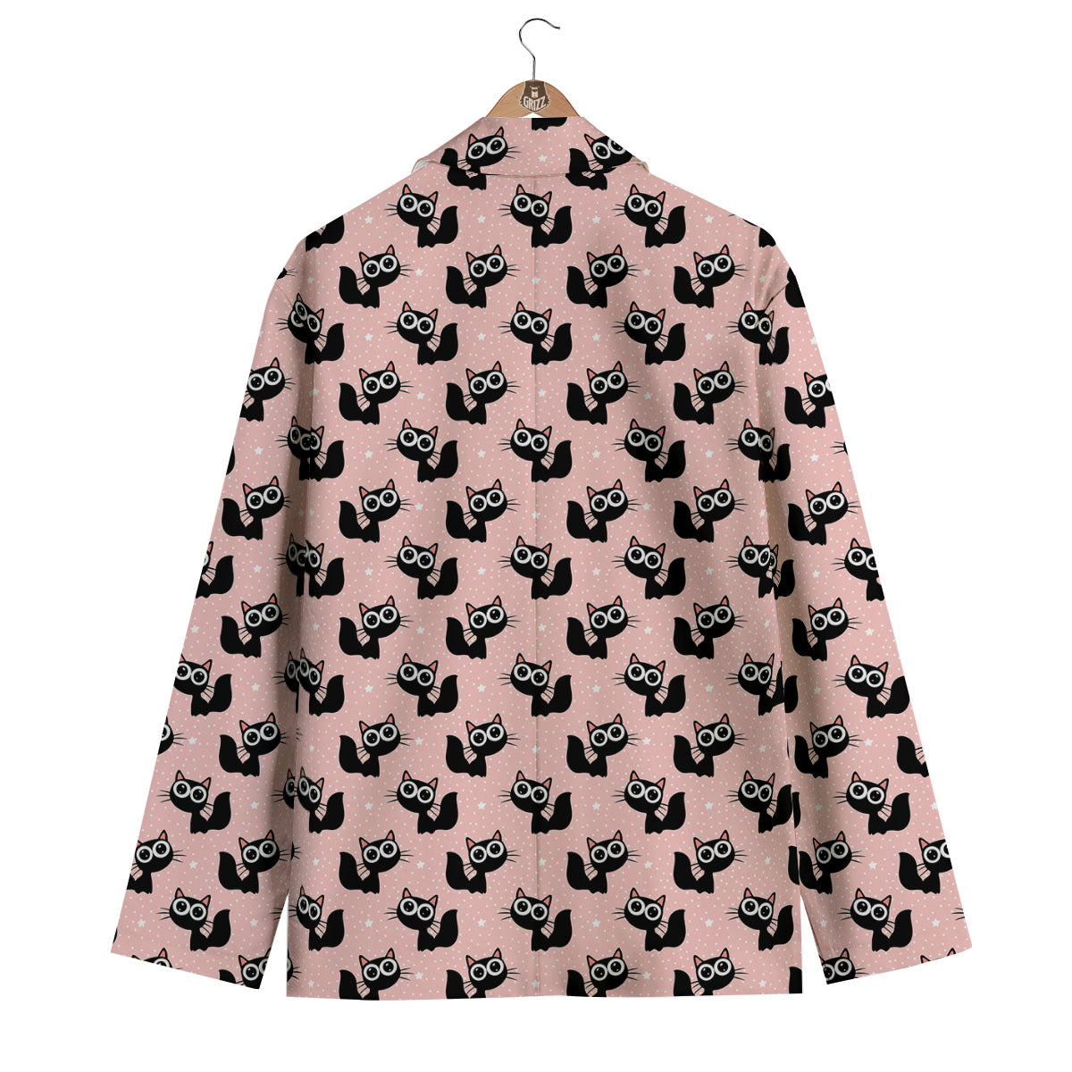 Pink And Black Cat Print Pattern Men's Blazer-grizzshop