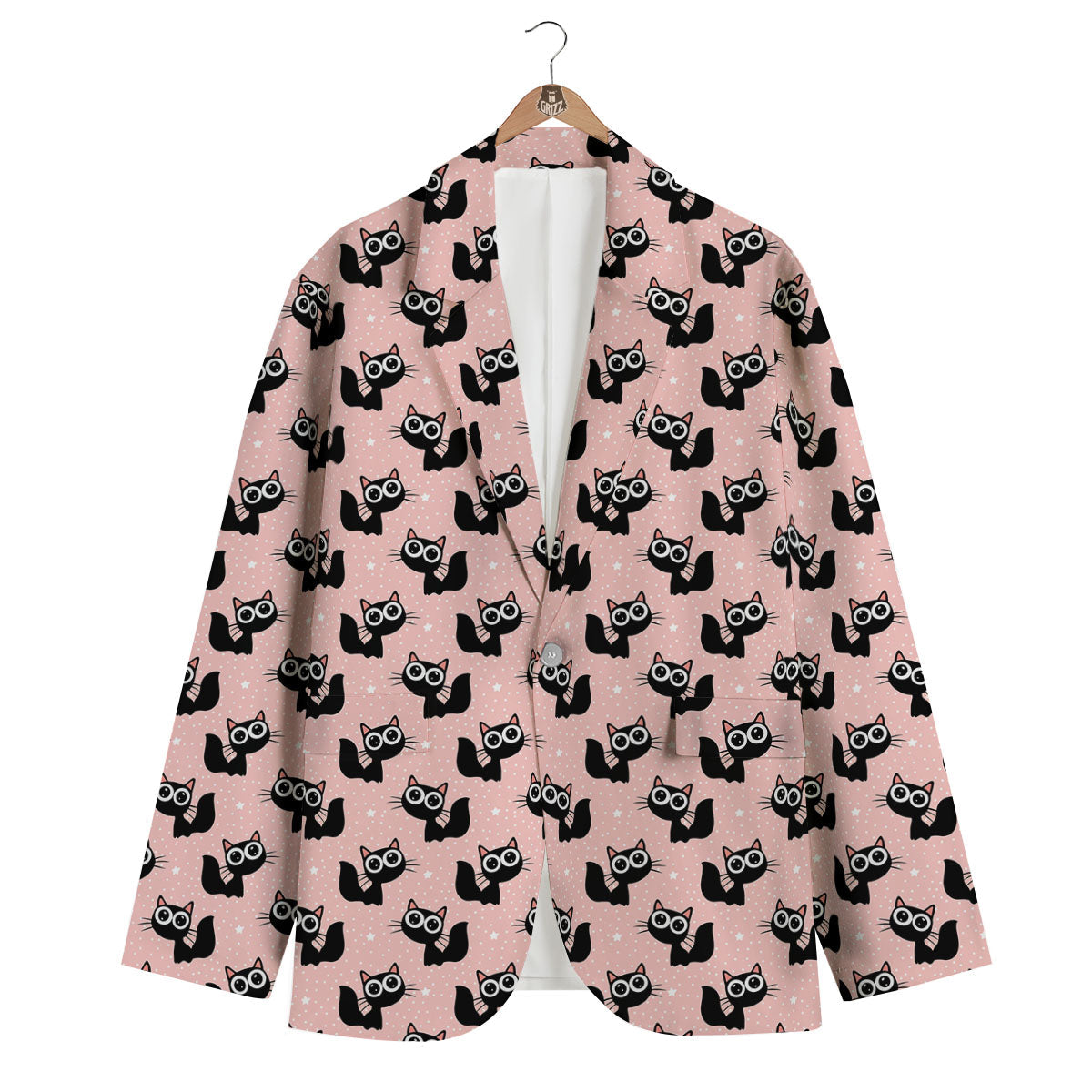 Pink And Black Cat Print Pattern Men's Blazer-grizzshop