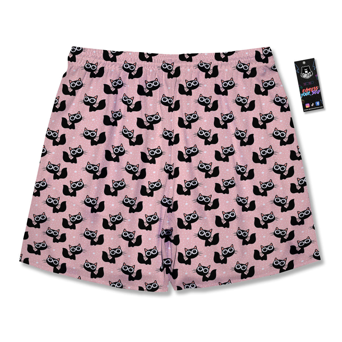 Pink And Black Cat Print Pattern Men's Running Shorts-grizzshop