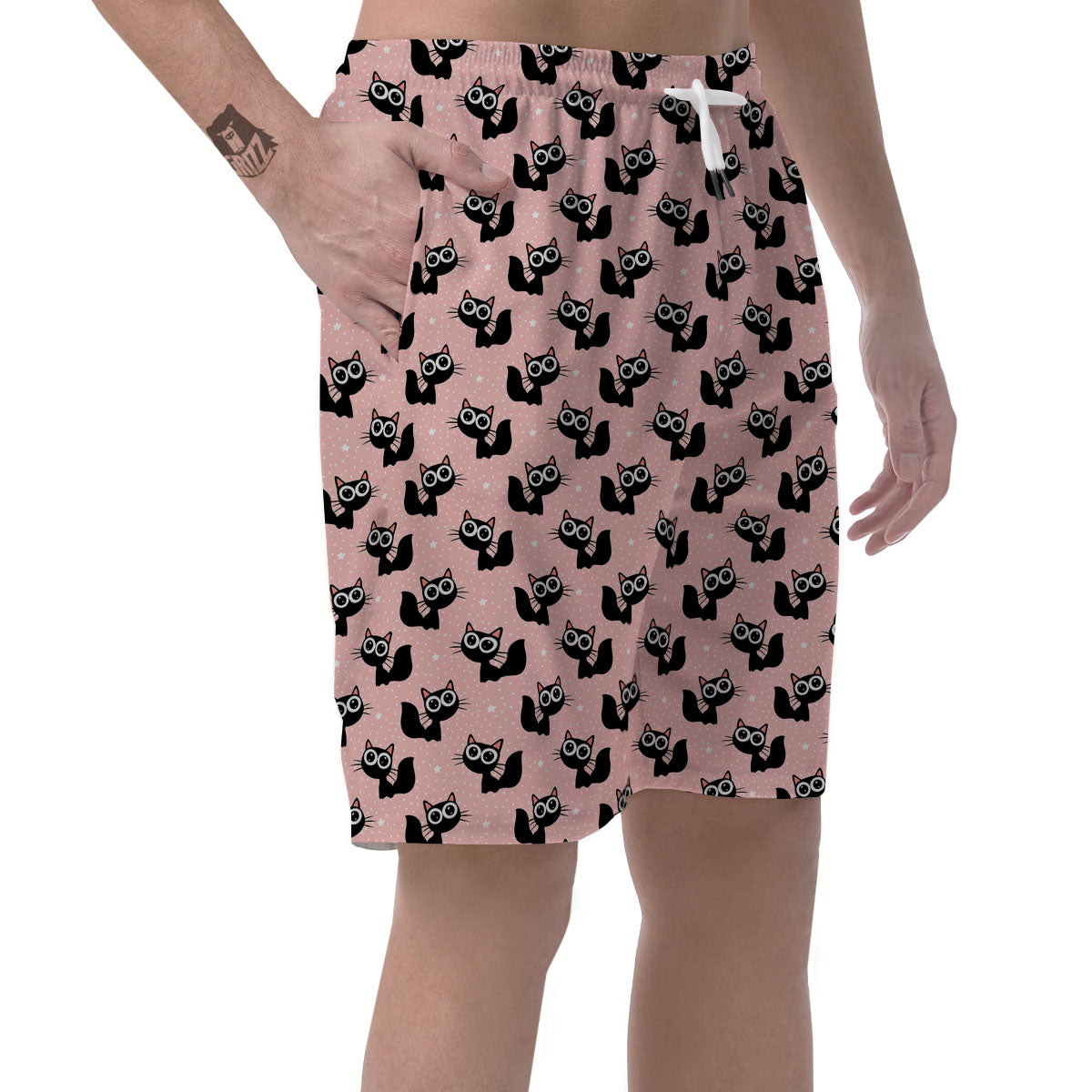 Pink And Black Cat Print Pattern Men's Shorts-grizzshop
