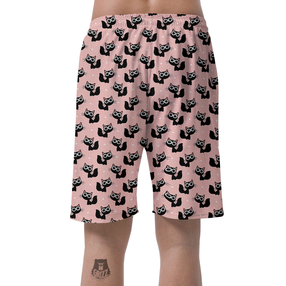 Pink And Black Cat Print Pattern Men's Shorts-grizzshop