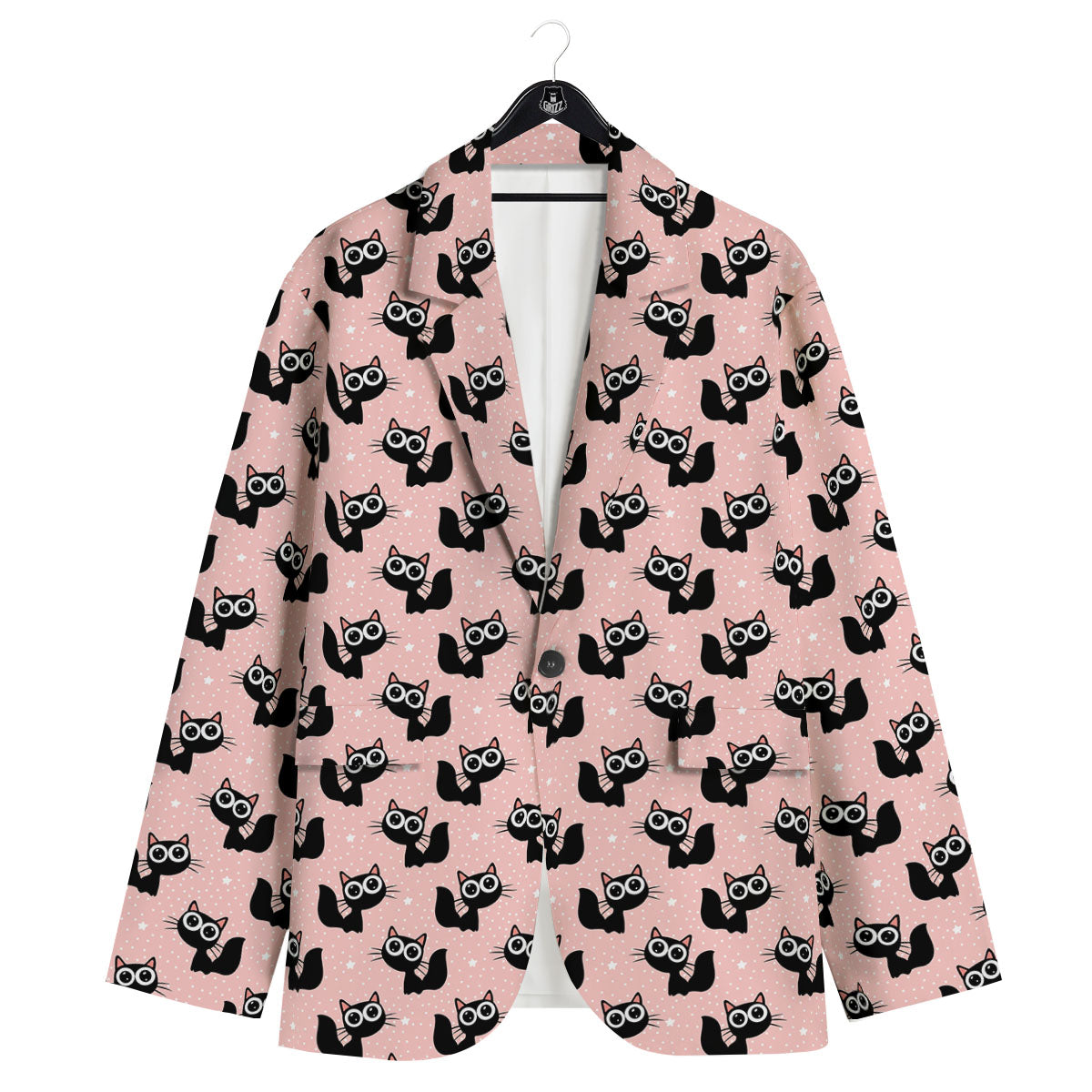 Pink And Black Cat Print Pattern Men's Sport Coat-grizzshop