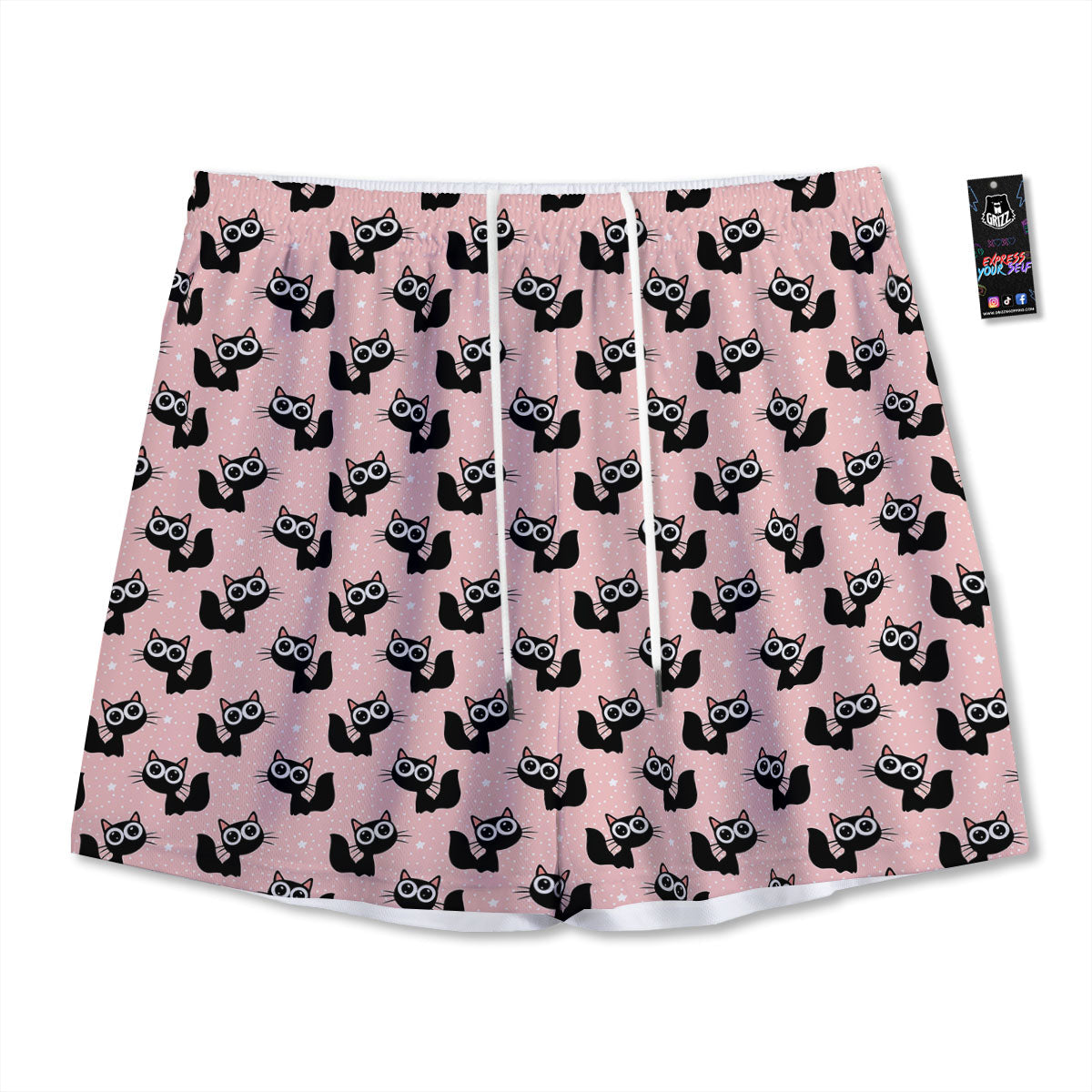 Playing Card Suits Gold Print Pattern Mesh Shorts