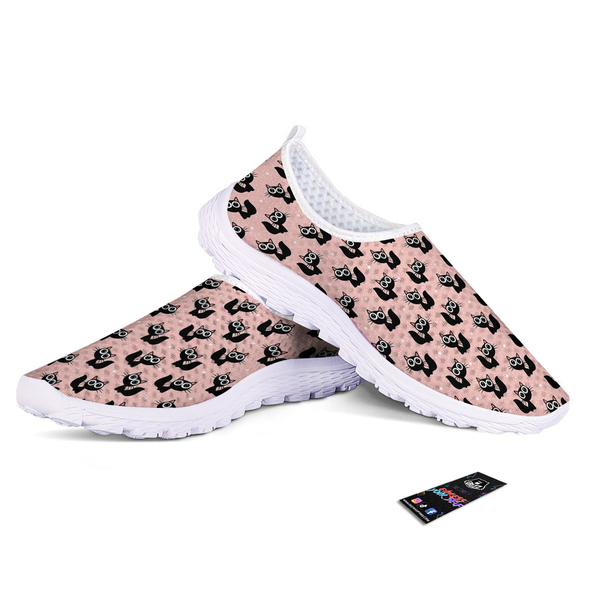 Pink And Black Cat Print Pattern Nurse Shoes-grizzshop